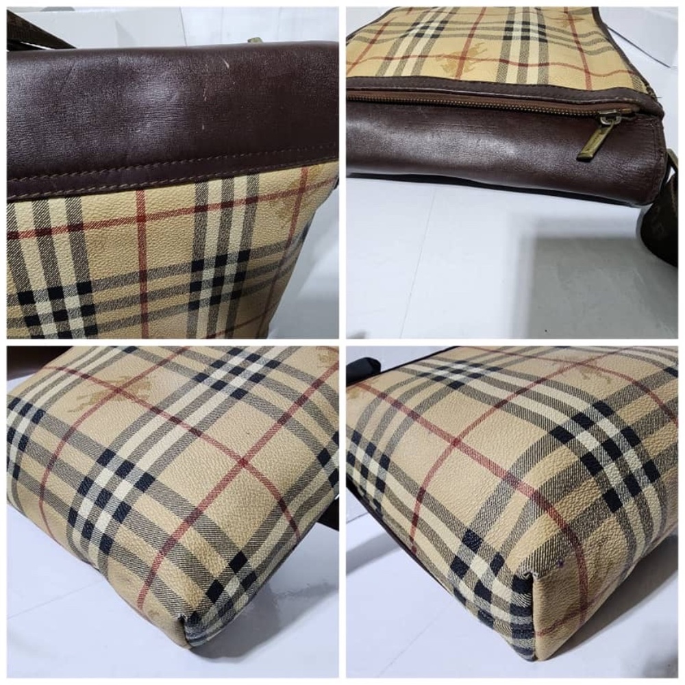 Authentic Burberry Haymarket Check Flap Crossbody Bag Brown/ Beige - Picture 8 of 16